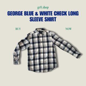 George Blue & White Check Long Sleeve Button-Up Shirt Size 34-36